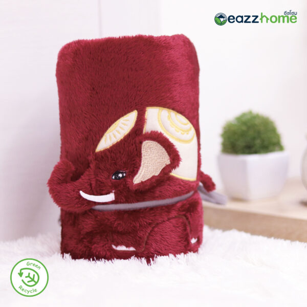 Aesthetics of Thais Partially Recycled Polyester Thai War Elephant Roll-Up Travel Blanket, Wine Red