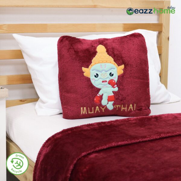 Aesthetics of Thais Partially Recycled Polyester Muay Thai Giant Pillow Blanket, Wine Red